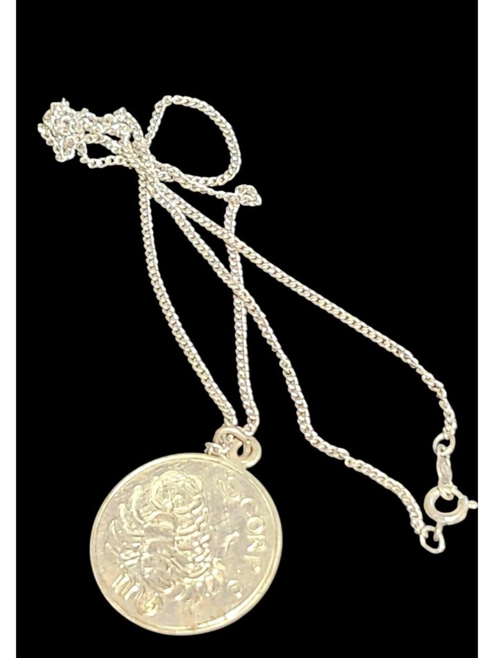 Vintage Sterling Silver Scorpio Zodiac Medallion Pendant Necklace Inscribed "Hap - Picture 1 of 6